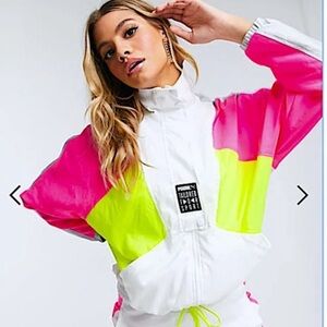Puma EUC Pink and Yellow Neon Retro 1980's Inspired Sport Wind Breaker Jacket
